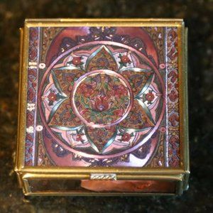 1993 Via Vermont Thomas Cathey Glass and Brass Trinket Box 3 1/4 x 1 1/4